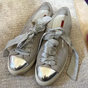 Prada Women's Gray Sneakers with Silver Toes